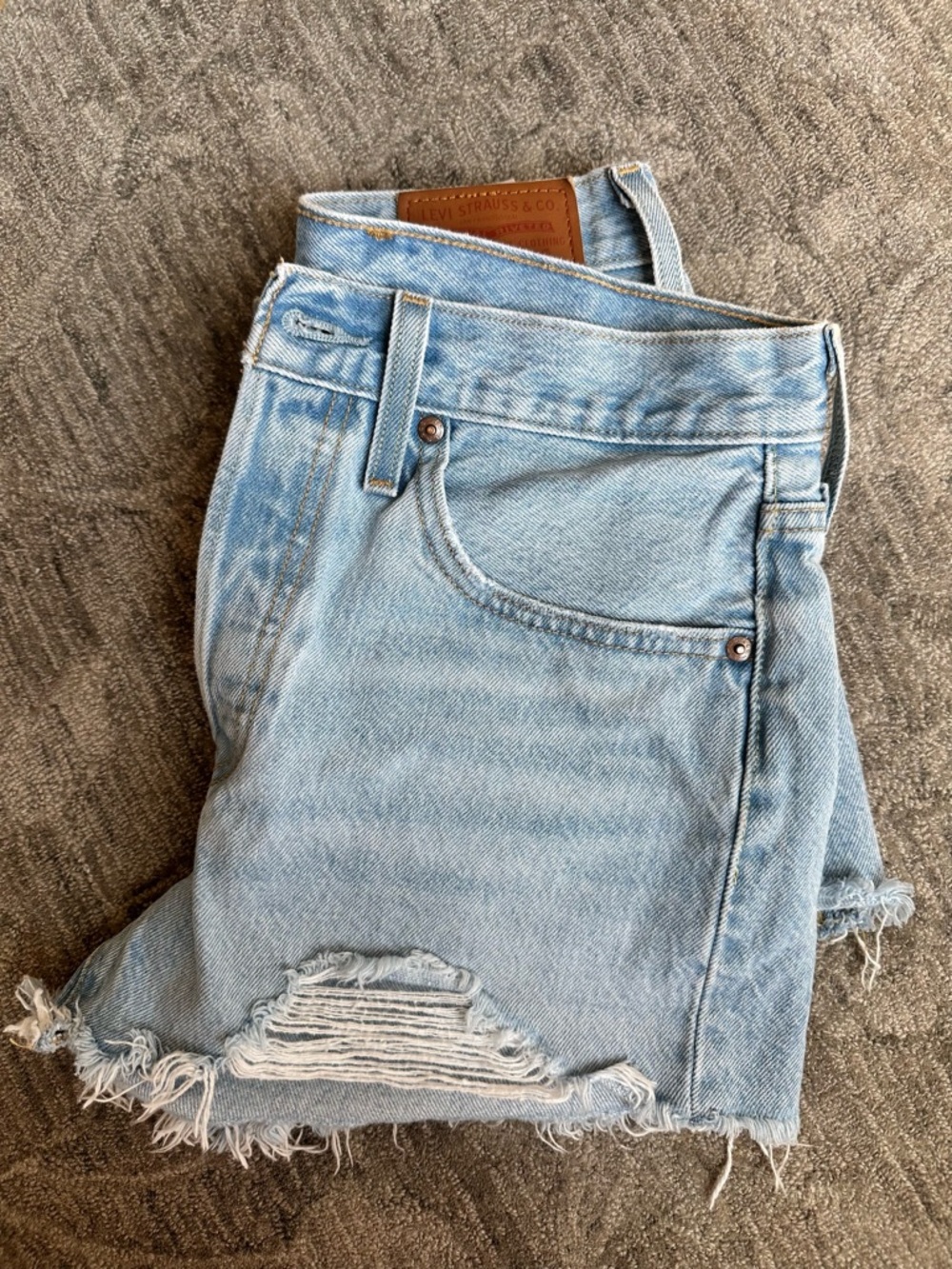Levi's 501 Original Light Blue Distressed High-Waist Denim Shorts